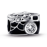 Marvel Spider-Man camera sterling silver charm with clear cubic zirconia, black, blue and transparent red enamel