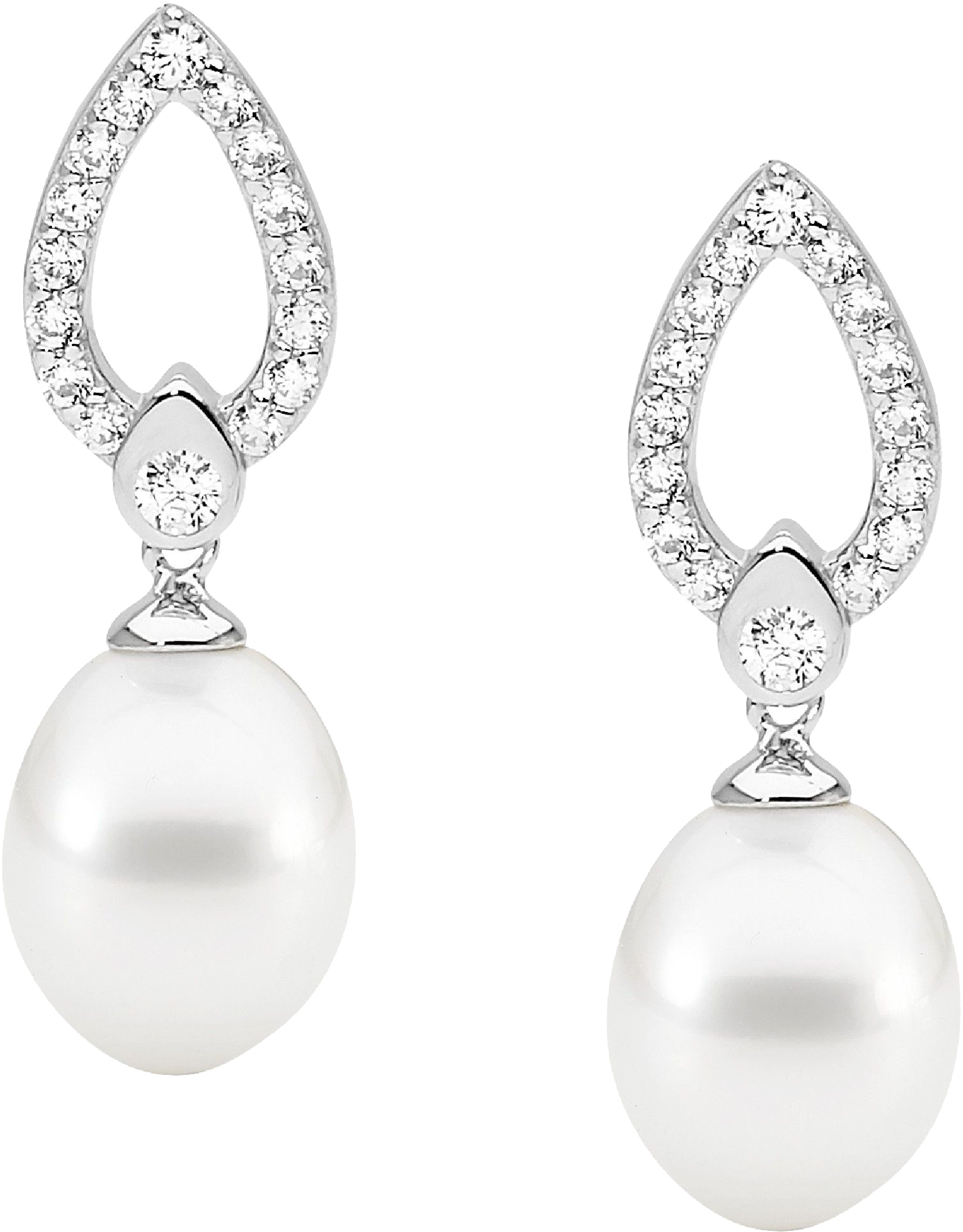 Ellani Sterling Silver Cubic Zirconia Open Drop Earrings with Freshwater Pearl