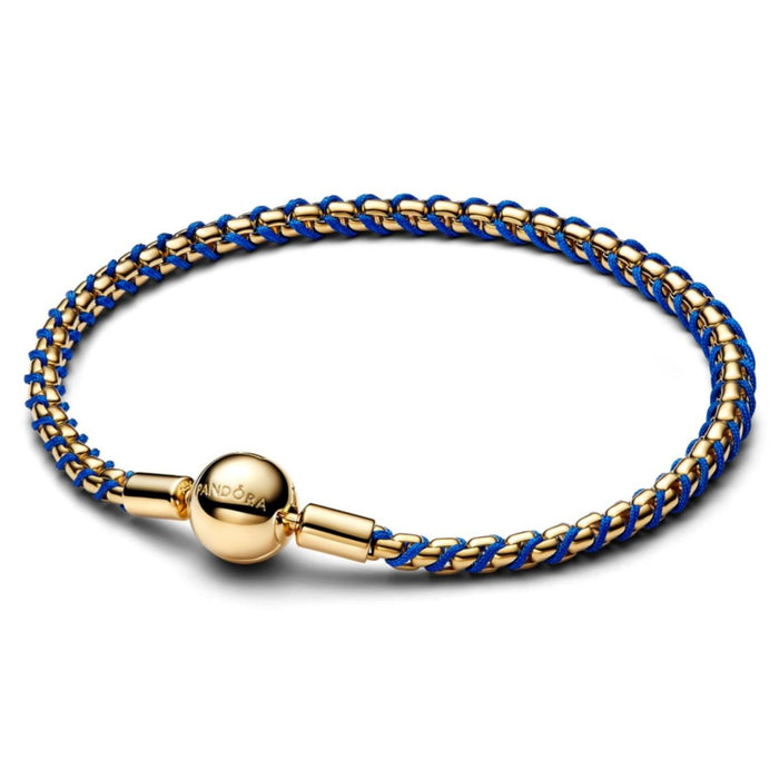 Braided 14k gold-plated box chain bracelet with blue textile cord
