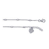 Sterling Silver Cable and Ball Anklet with White CZ Heart