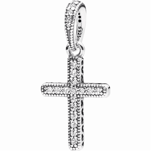 Classic Cross Silver Pendant w CZ