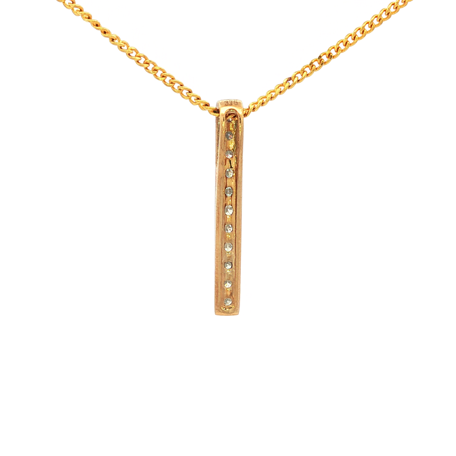 Yellow Gold Diamond Bar Pendant Necklace