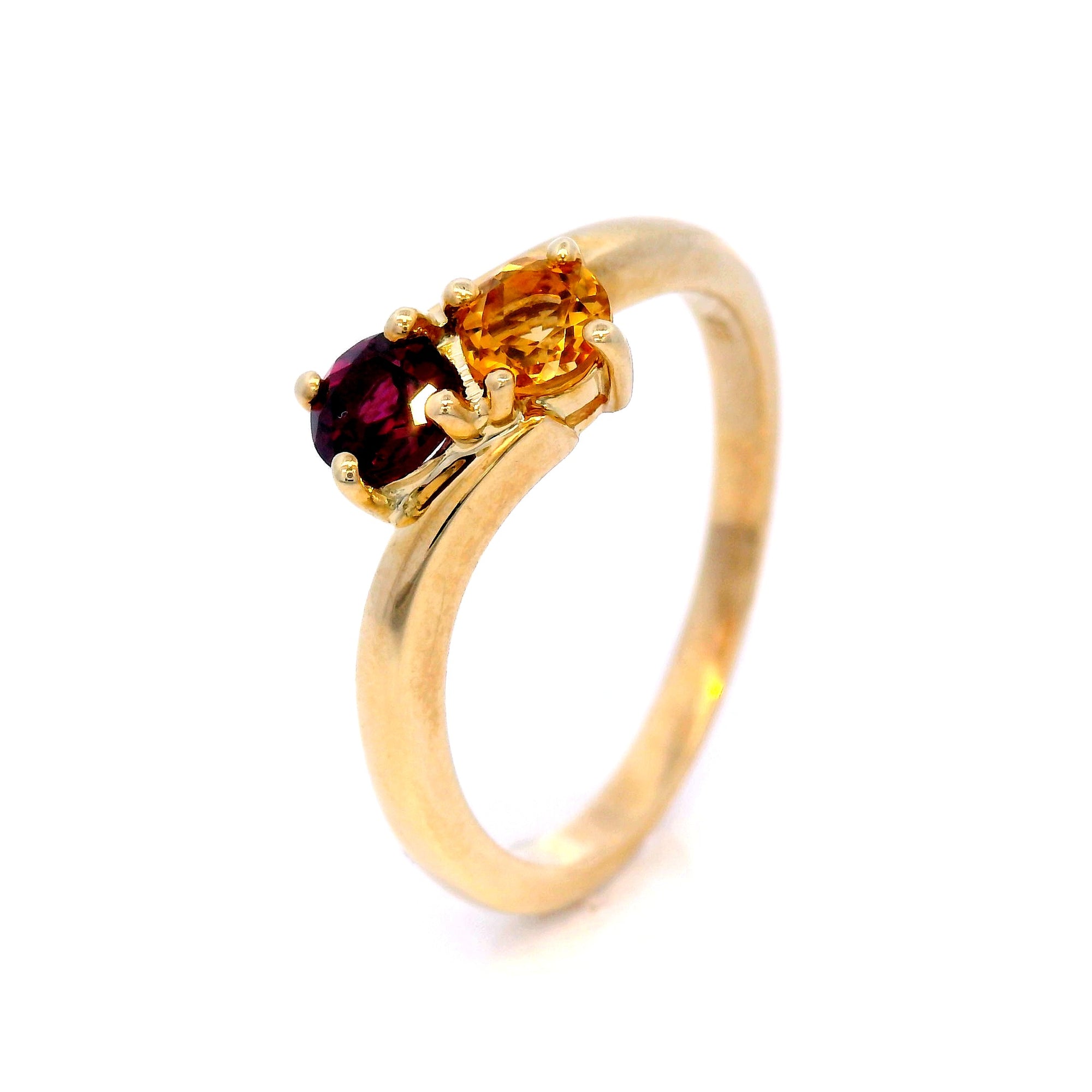 Citrine and Rhodonite Garnet in Yellow Gold Dress Ring