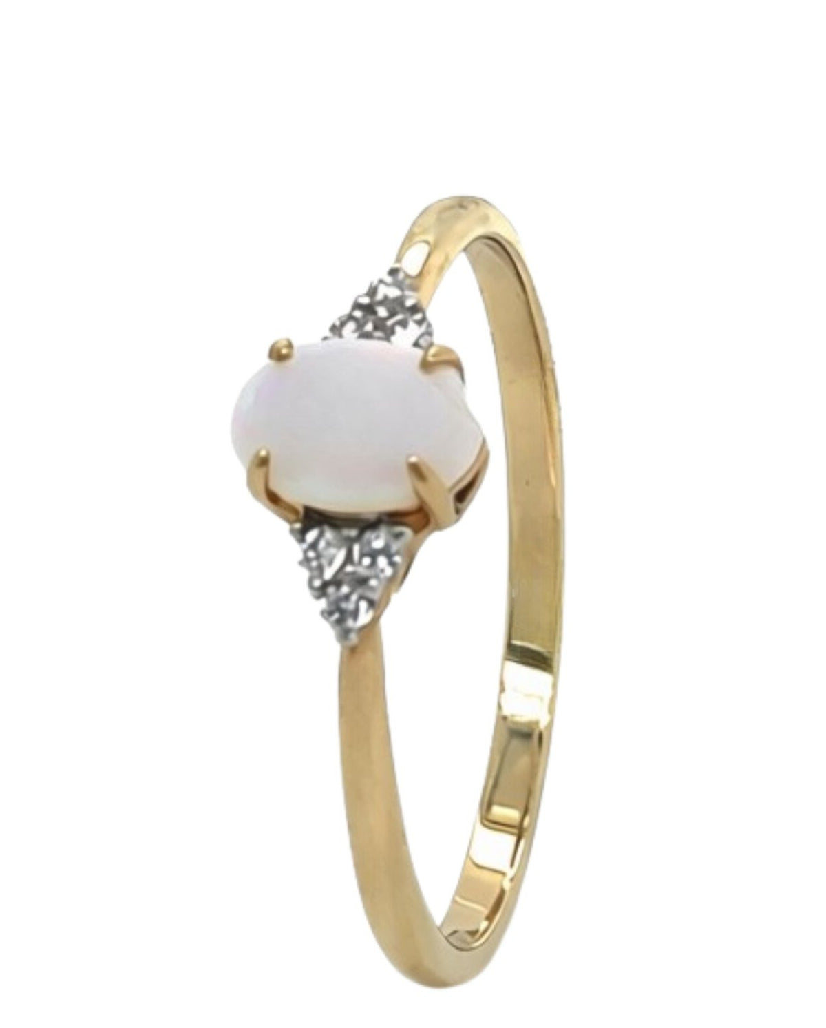 9ct Yellow Gold, White Opal & Diamond ring.
