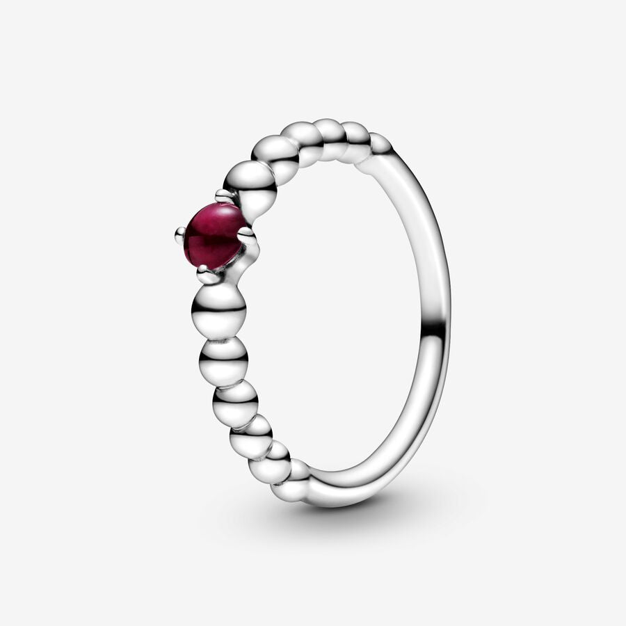January Dark Red Silver Ring with Man-Made Dark Red Crystal