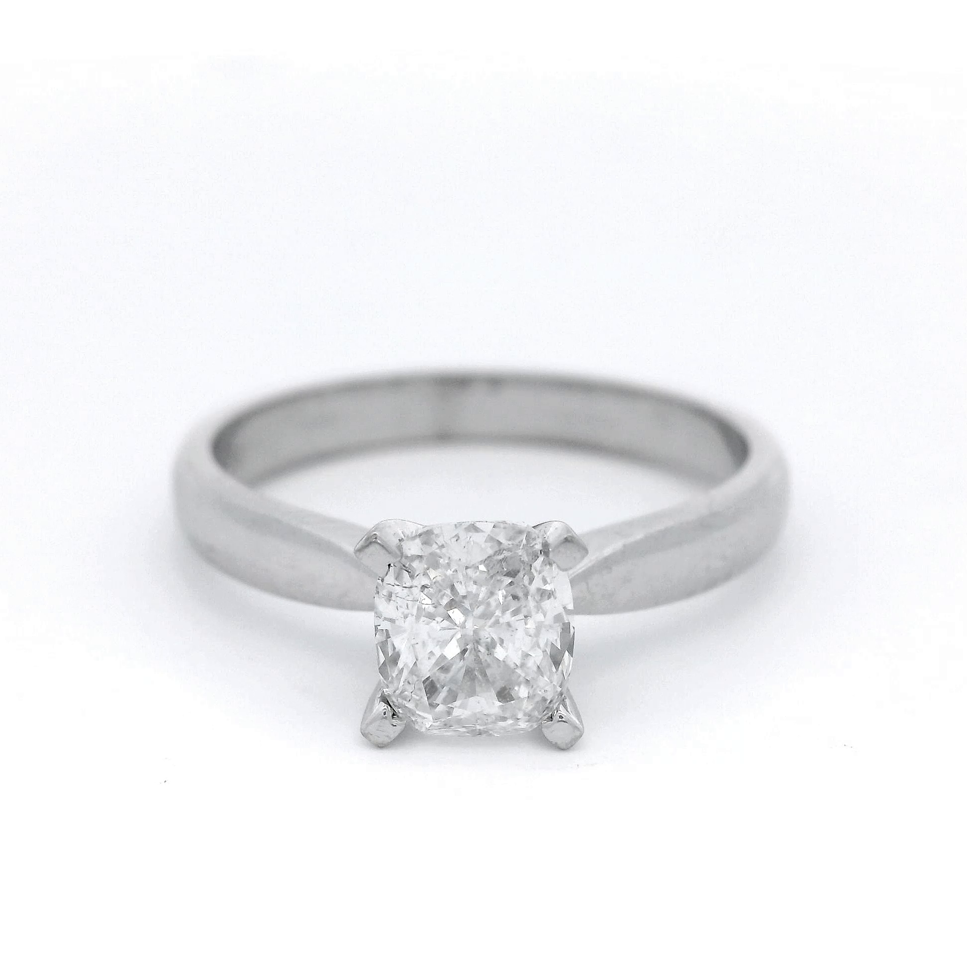 Cushion Cut Diamond set in 4 Claw White Gold Ring