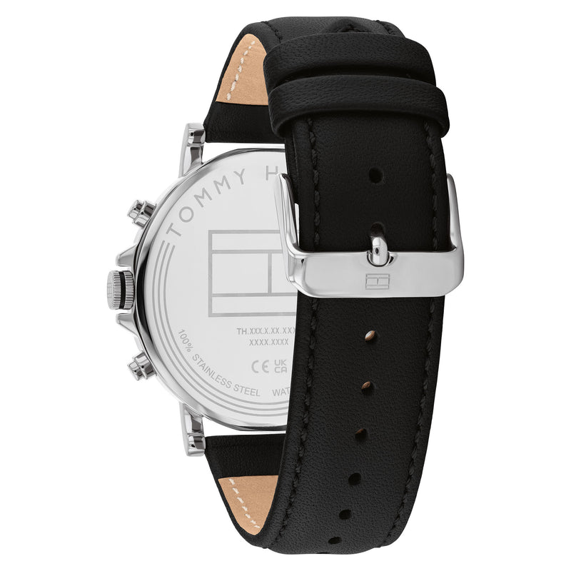 Tommy Hilfiger Black Leather Dark Grey Dial Multi-function Men's Watch