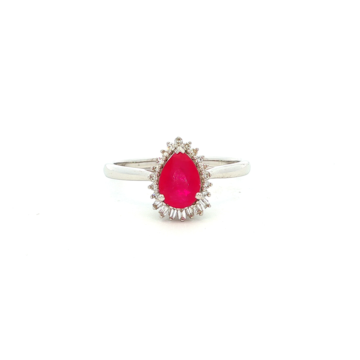 Pear Ruby Ring with Diamonds in White Gold