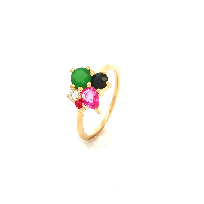 Multipled Colored Dress Ring in Yellow Gold