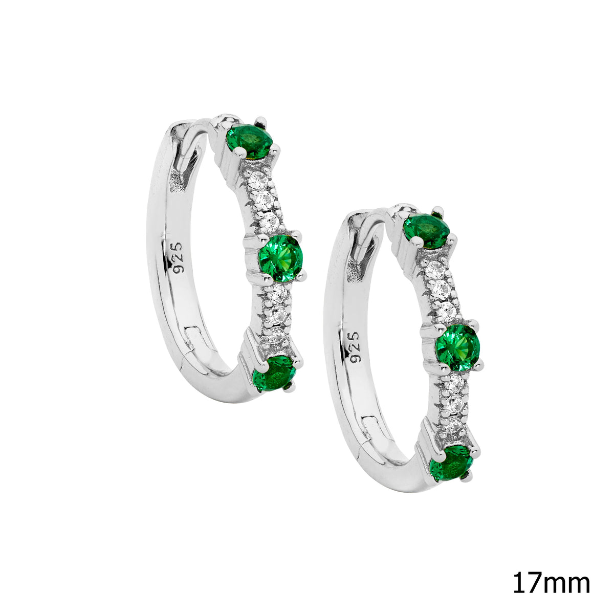 Ellani  Raised Green CZ Hoop Earrings