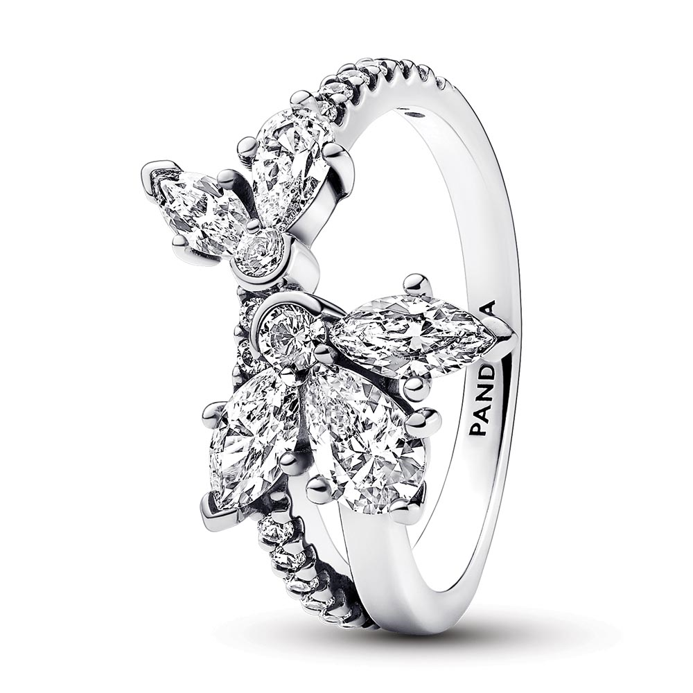 Pandora Herbarium cluster sterling silver ring with clear cubic zirconia