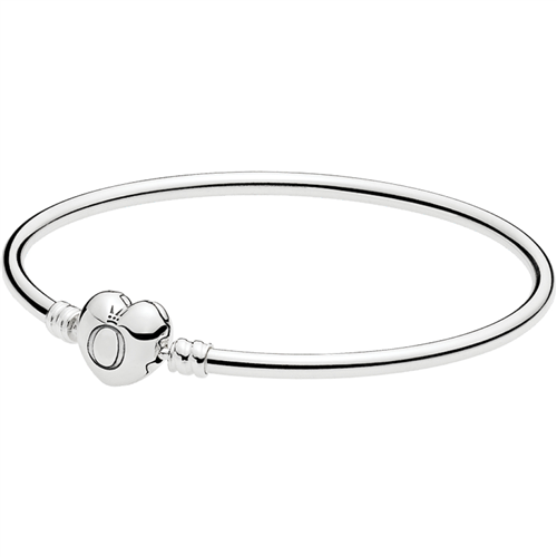 MOMENTS Silver Bangle w PANDORA Logo Heart Clasp