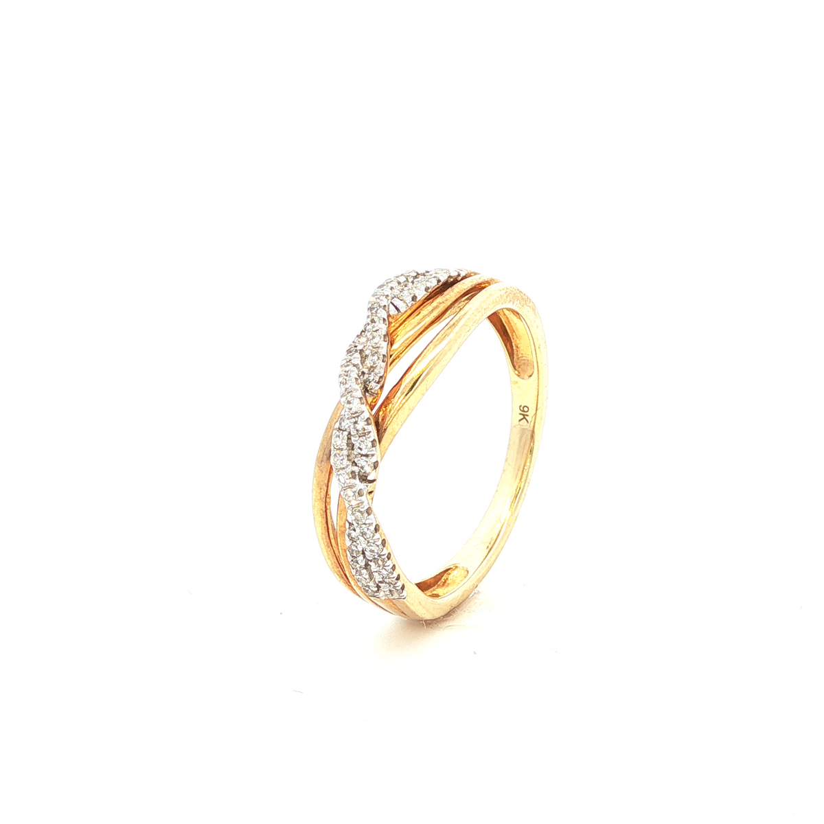 Yellow Gold Band Ring with Brilliant Cut Diamonds