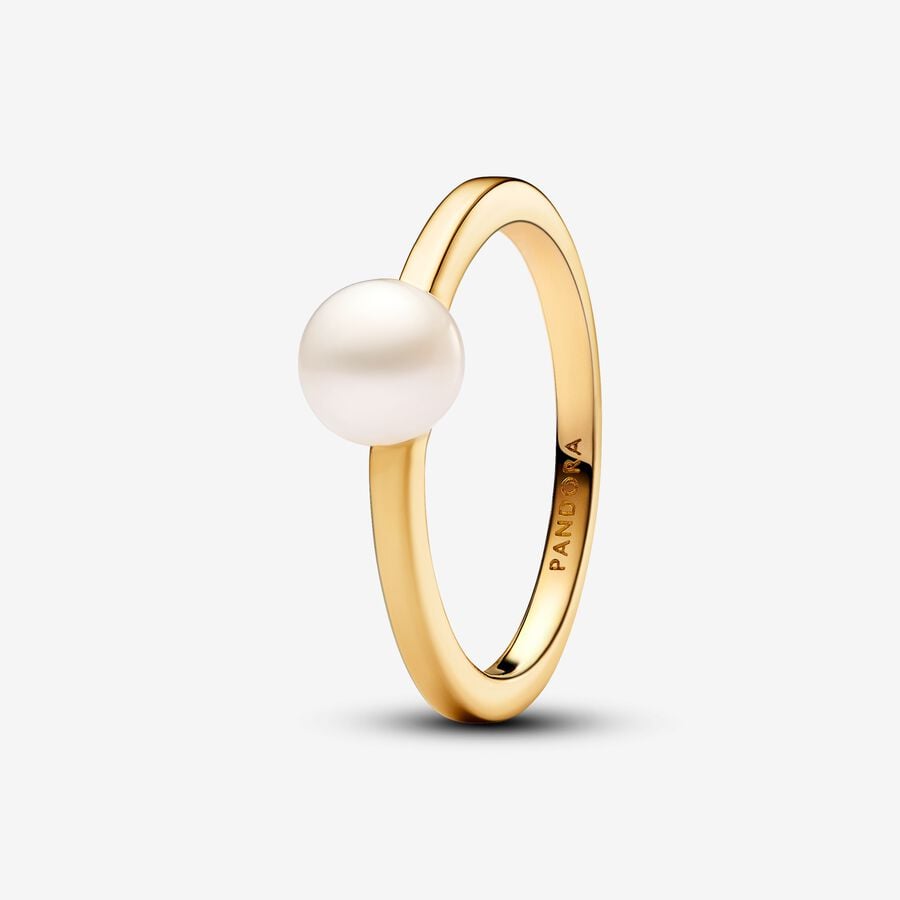 14k Gold-plated ring with white treated freshwater cultured pearl