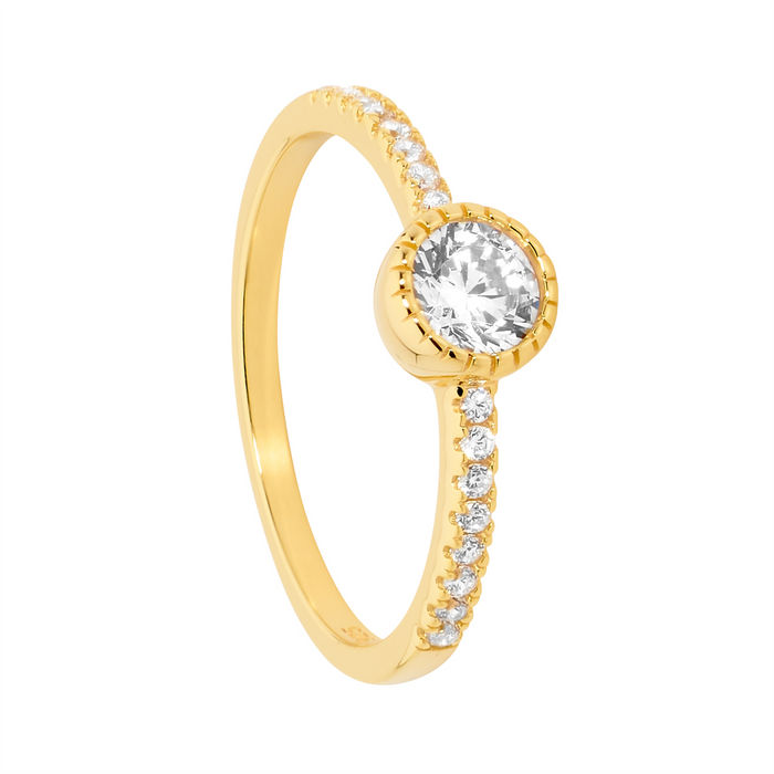 Ellani Sterling Silver YGP White CZ Ring