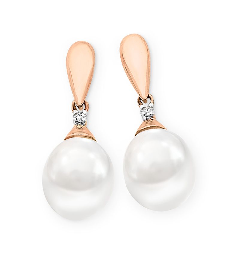 Freshwater Pearl and Diamond Earrings in Rose Gold