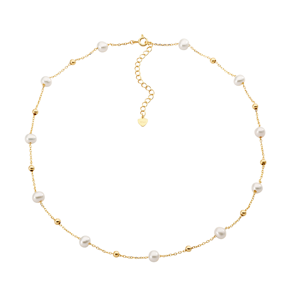 SS freshwater pearl & ball 40+5cm necklace