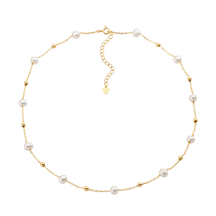 SS freshwater pearl & ball 40+5cm necklace