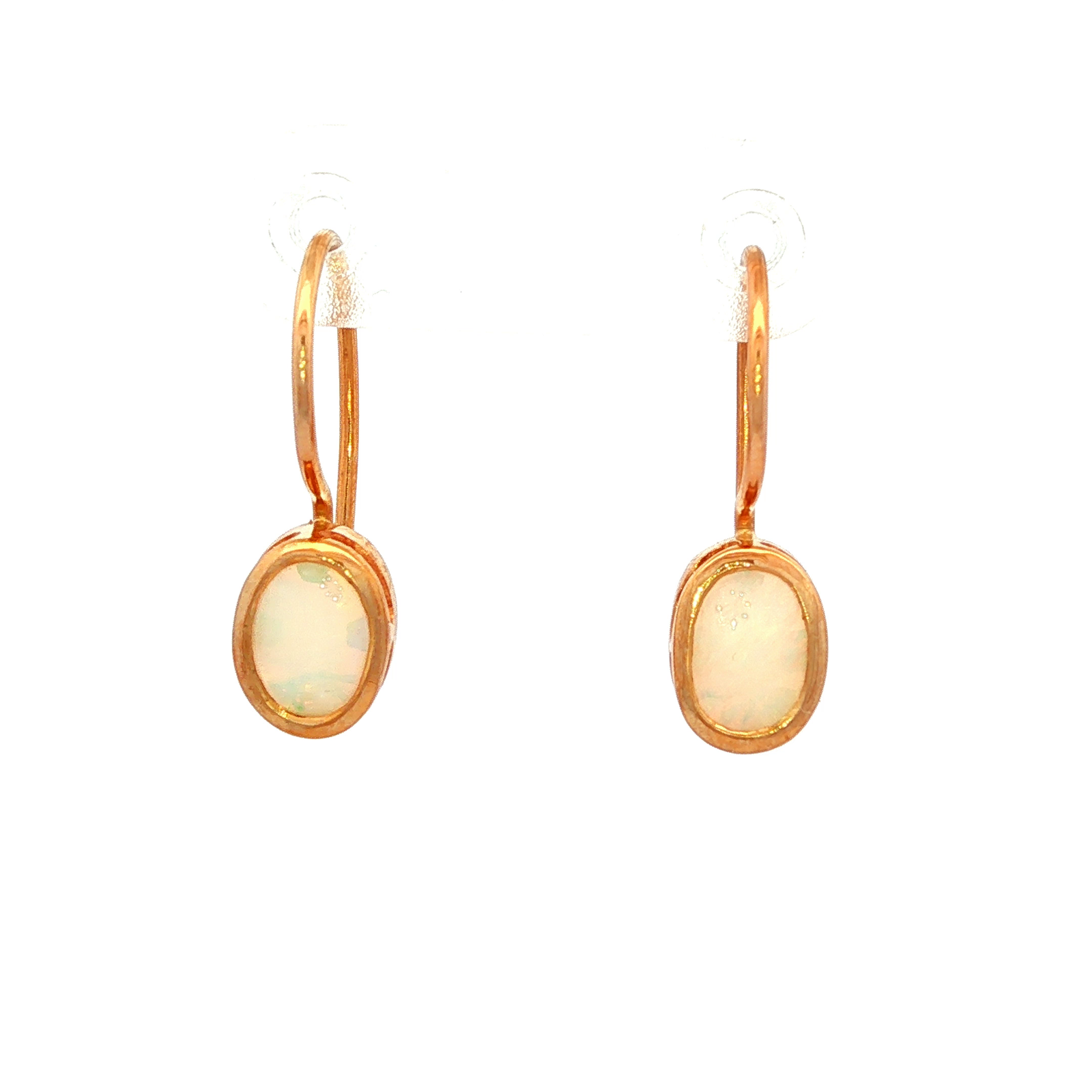 Solid White Opal Earrings in Yellow Gold