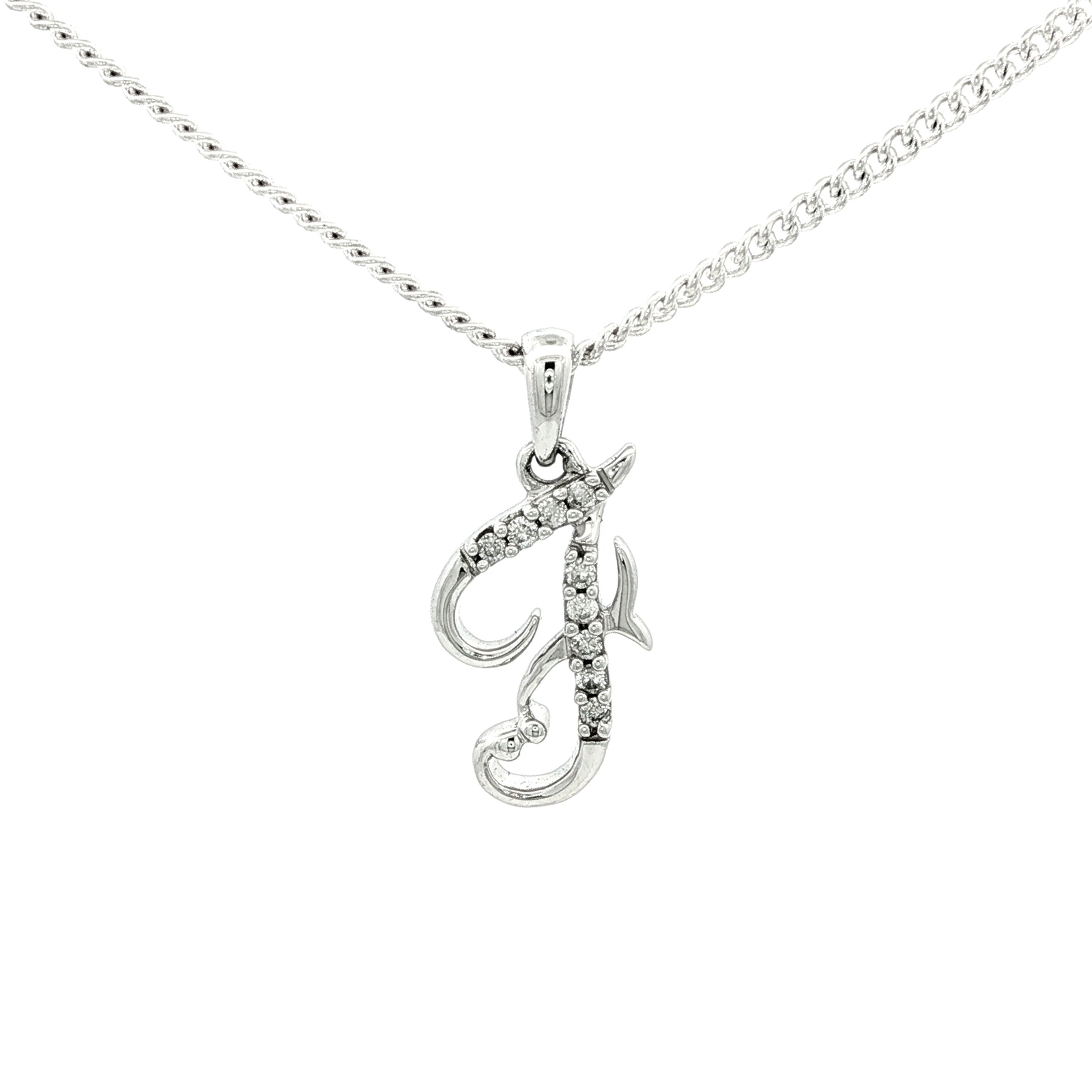 White Gold over Silver Diamond Initial 'H' Charm Necklace