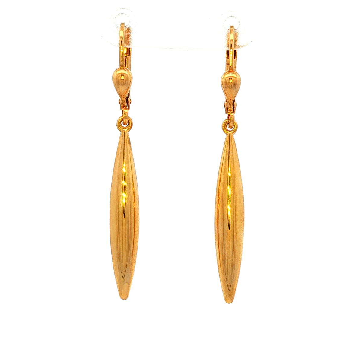 Elongated Plain Drop Earrings in Yellow Gold