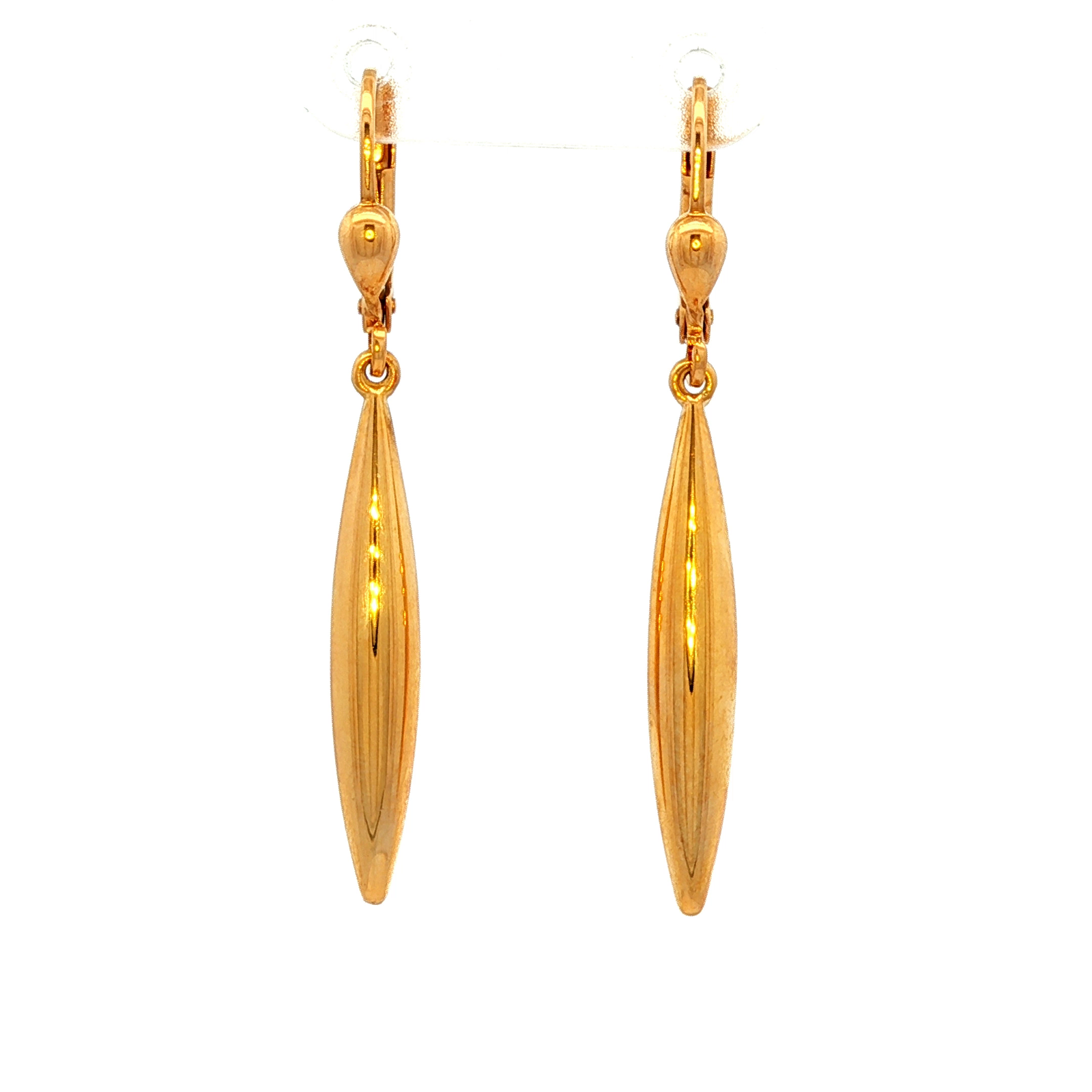 Elongated Plain Drop Earrings in Yellow Gold