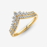 Tiara wishbone 14k gold-plated ring with clear cubic zirconia