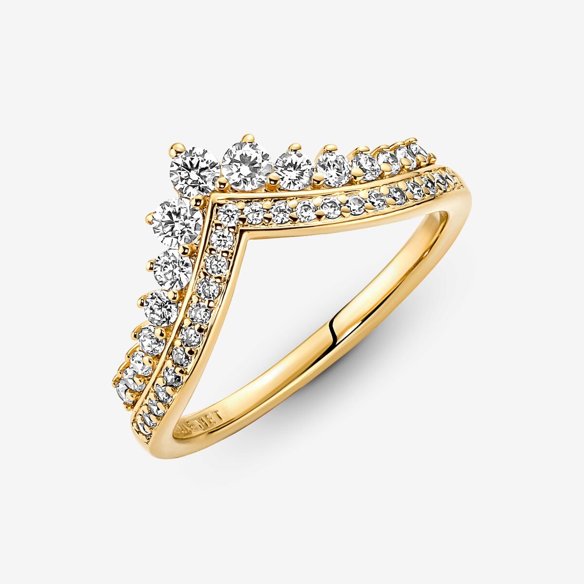 Tiara wishbone 14k gold-plated ring with clear cubic zirconia