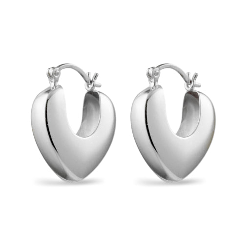 Sterling Silver Abstract Heart Hoop Earrings