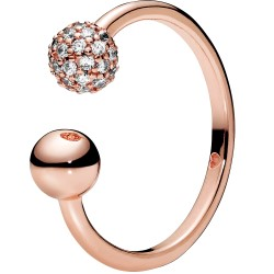 Polished & Pavé Bead Open Ring