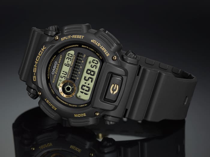 Casio Men's Digital Black and Gold Resin Strap G-Shock Watch DW9052GBX1A9