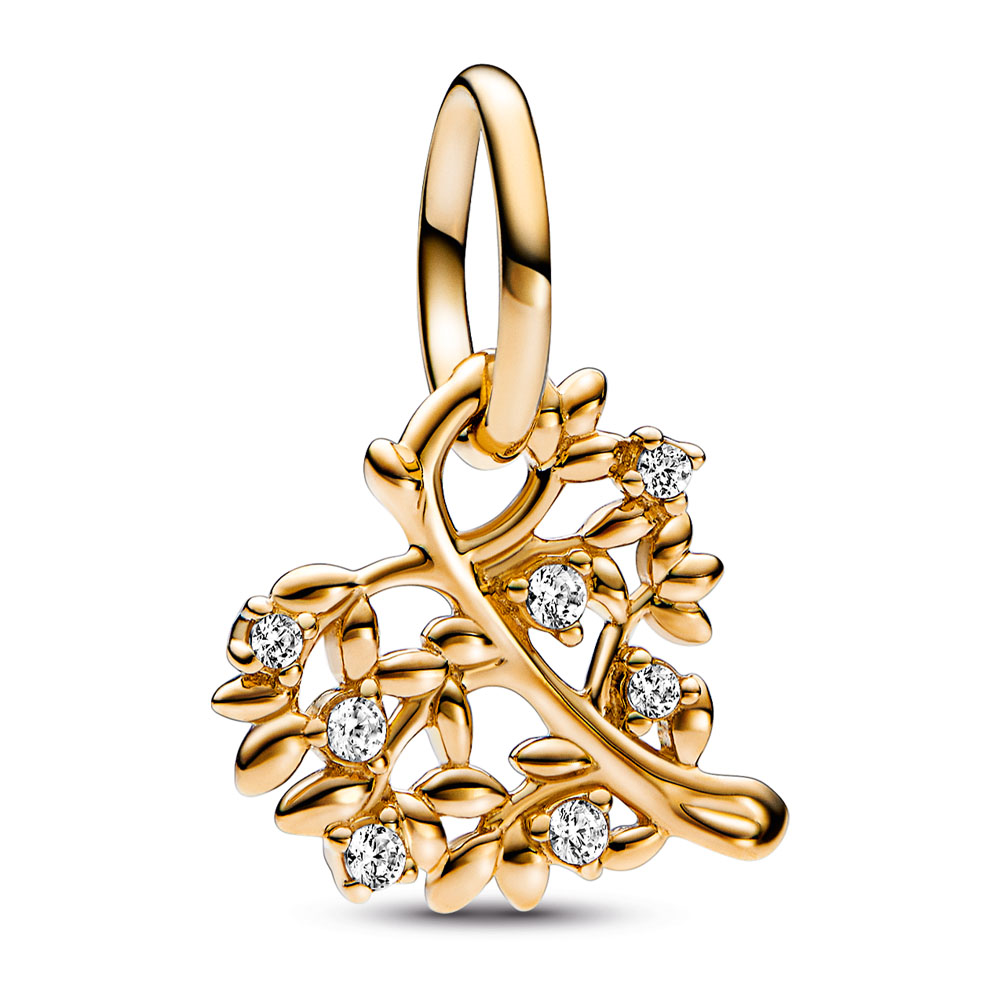 Family tree 14k gold dangle with clear cubic zirconia