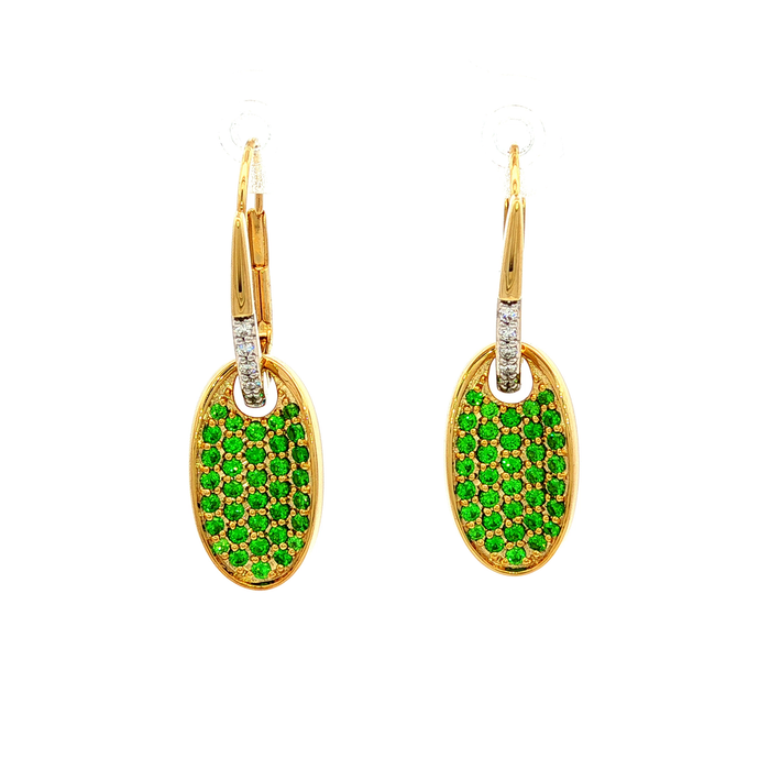 Breuning Tsavorite and Diamond Drop Earrings in Yellow Gold