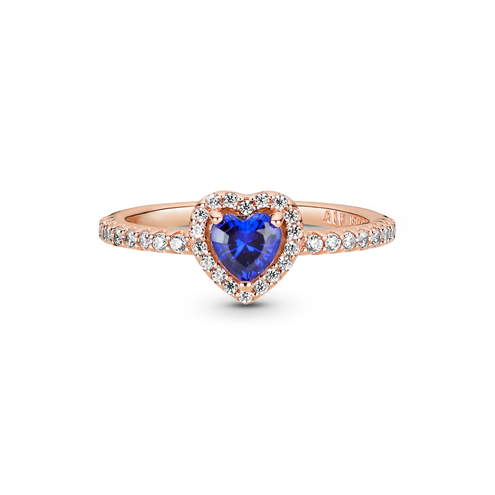 Pandora Rose Sparkling Blue Elevated Heart Ring w Blue Crystal & CZ