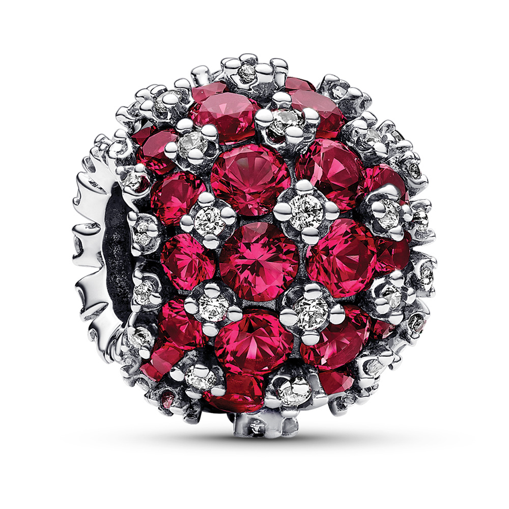 Pandora Sterling silver charm with cherries jubilee red crystal and clear cubic zirconia