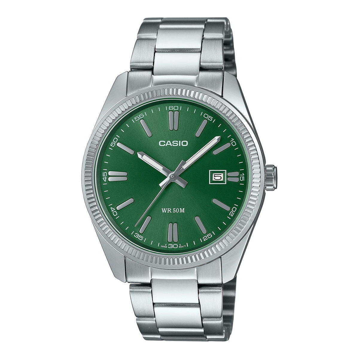 Casio Silver Steel Green Dial Men&#39;s Watch MTP1302PD-3A