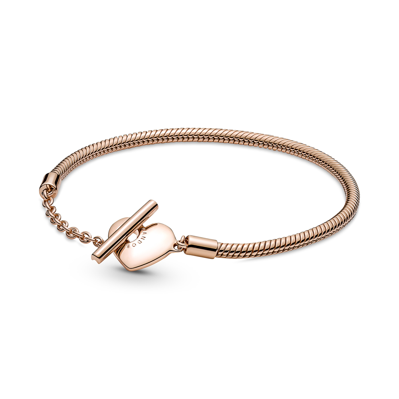Pandora Snake chain 14k rose gold-plated T-bar heart bracelet