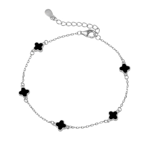 Sterling Silver Fine Link Bracelet With Petite Multi-Flowers