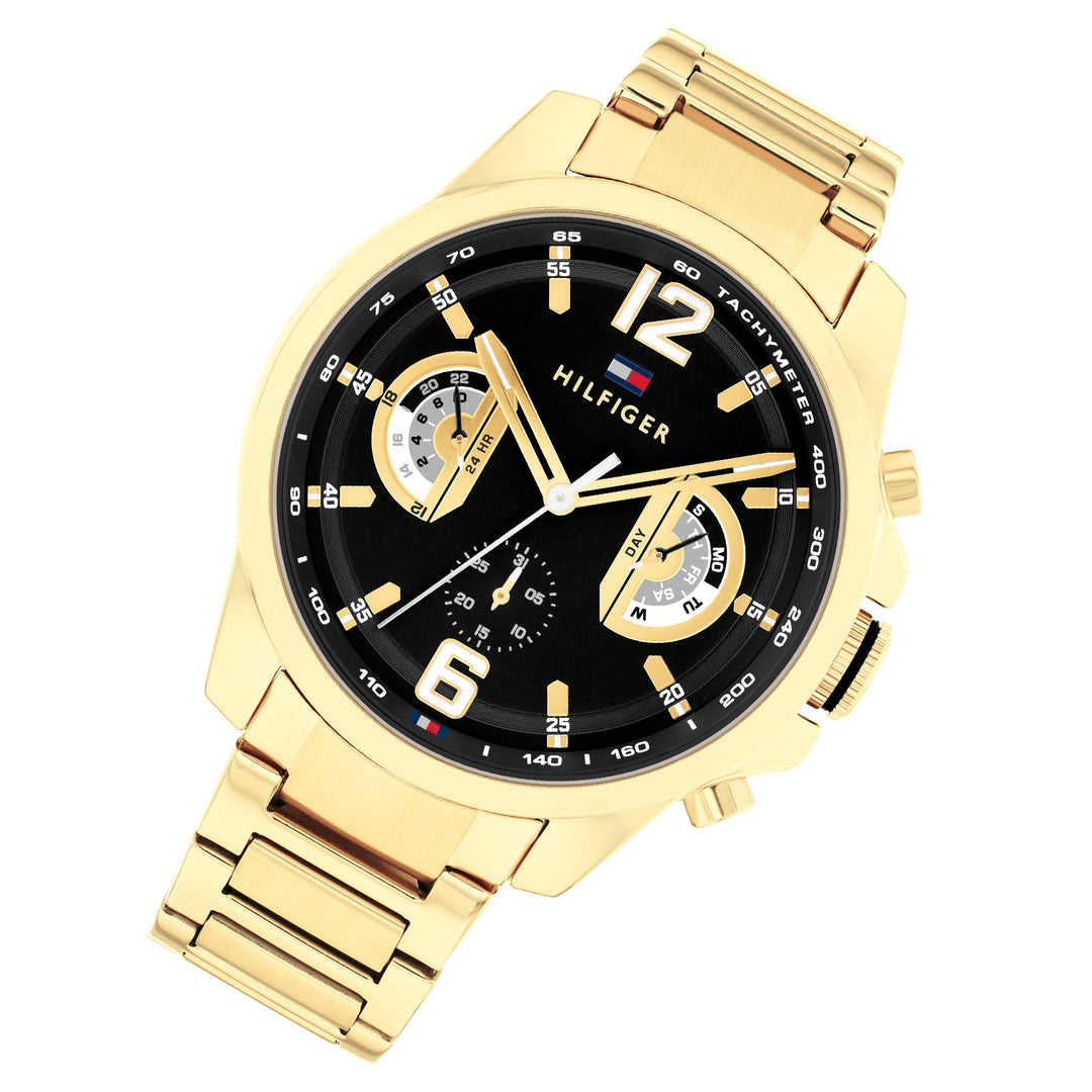 Tommy Hilfiger Gold Steel Black Dial Multi-function Men's Watch
