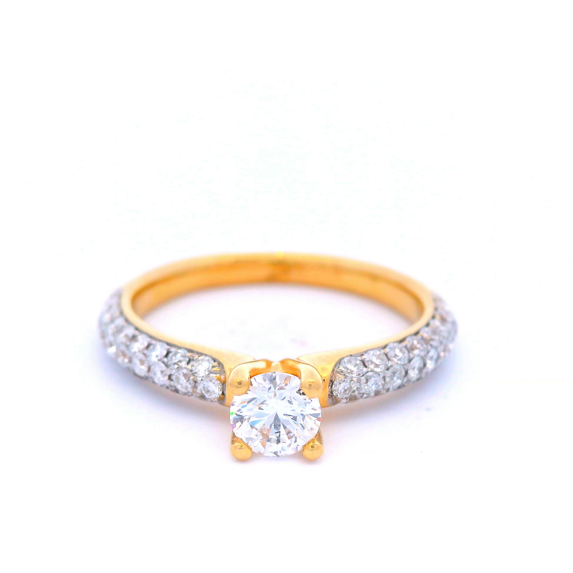 Round Brilliant Cut Diamond Ring with Pave Shoulder Stones