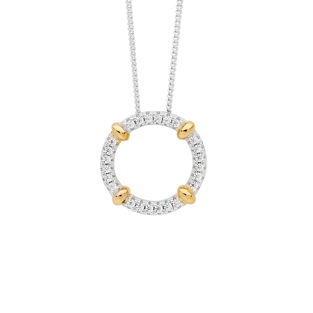 SS 16mm wh cz circle pendant w/ plain silver bands