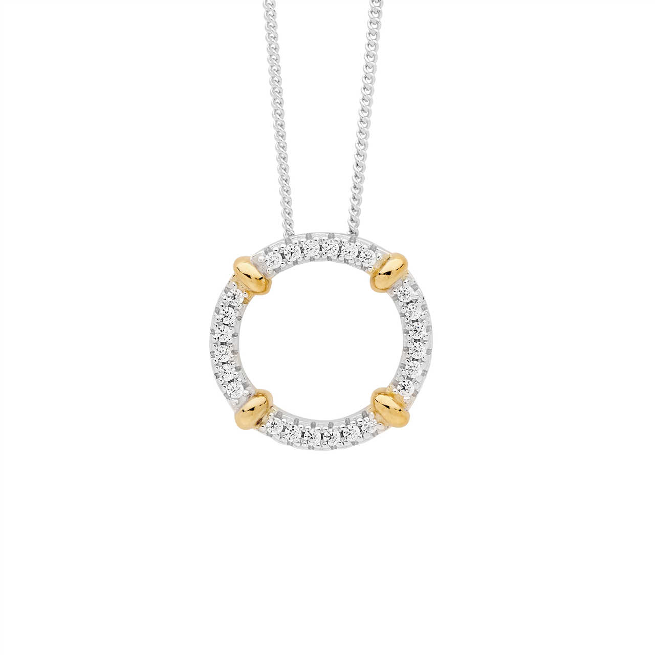 SS 16mm wh cz circle pendant w/ plain silver bands