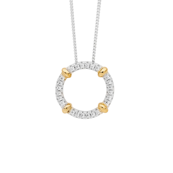 SS 16mm wh cz circle pendant w/ plain silver bands