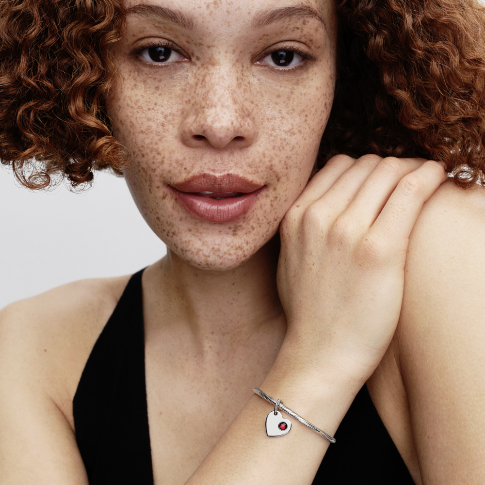 Pandora Engravable Heart Red Stone Dangle Charm