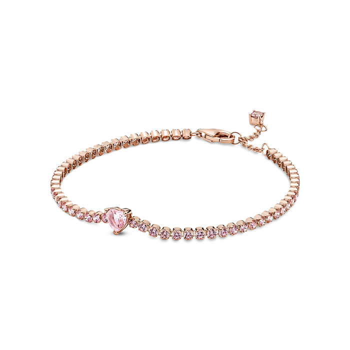 Heart 14k rose gold-plated tennis bracelet with orchid pink crystal