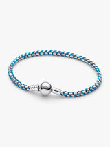 Braided sterling silver box chain bracelet with turquoise textile cord