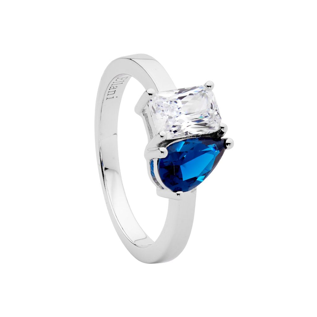 Ellani Emerald & Pear Cut Cubic Zirconia Ring Set in Sterling Silver.