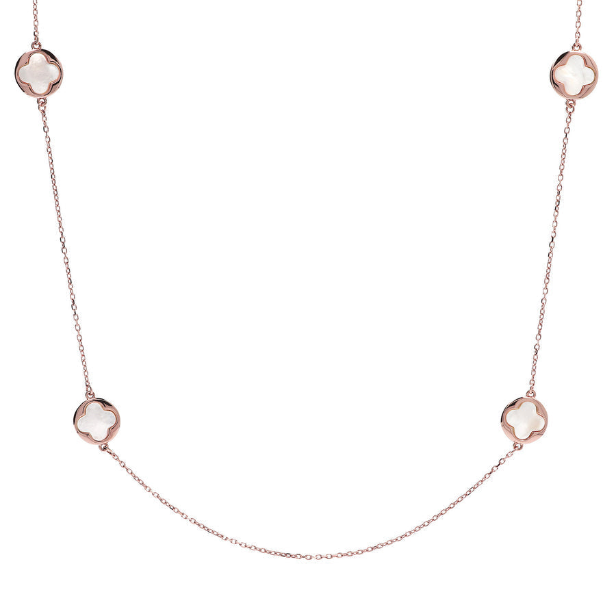 Bronzallure Alba Small Four-Leaf Clover Long Necklace Mother of Pearl