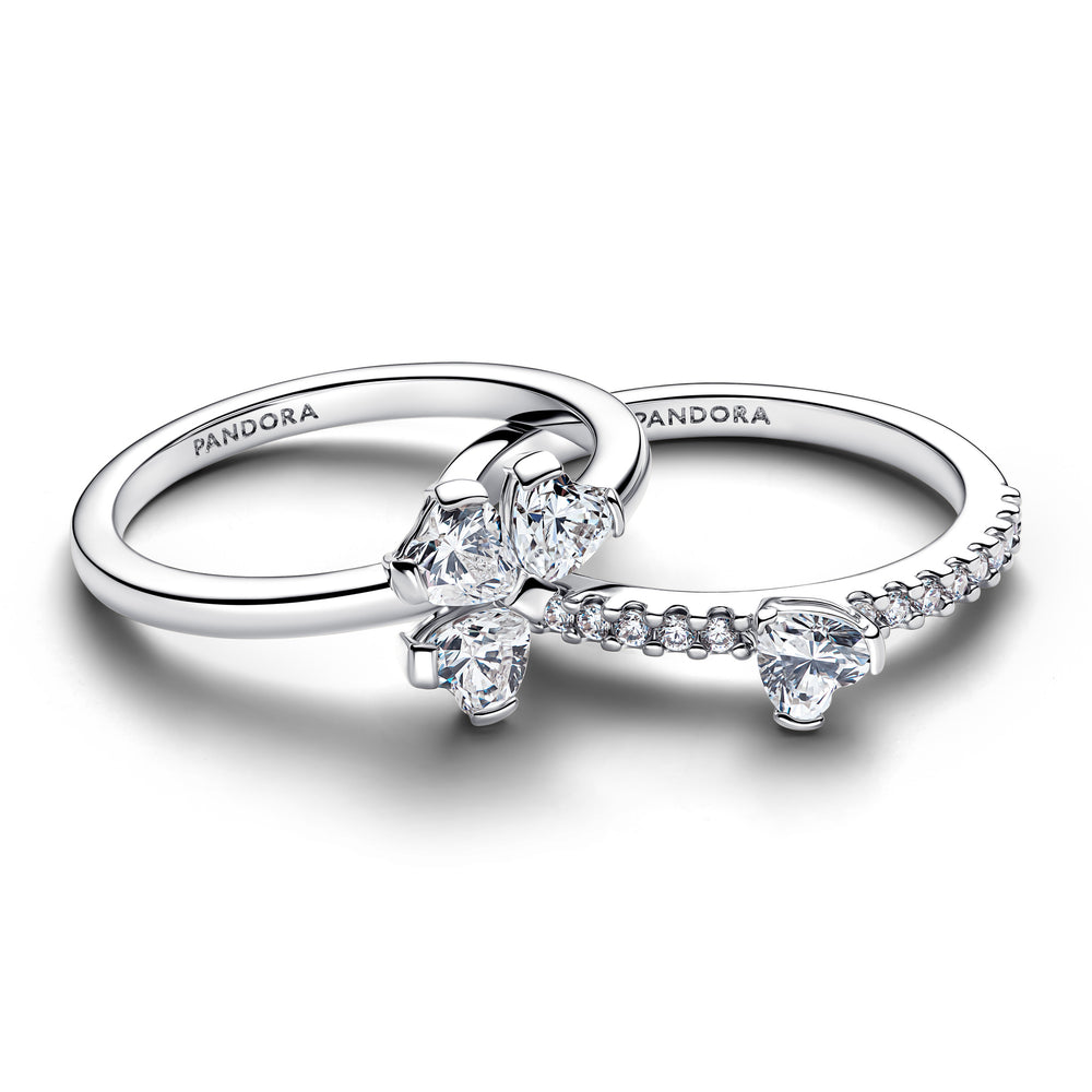 Clover sterling silver splittable ring with clear cubic zirconia