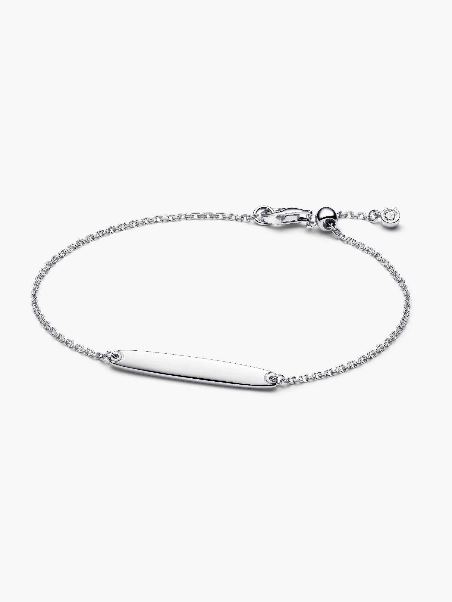 Engravable 14k gold-plated bar bracelet with clear cubic zirconia